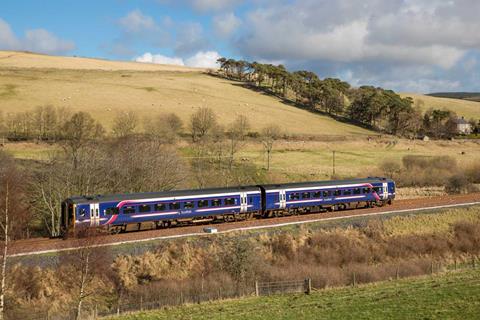 Borders railway blue train